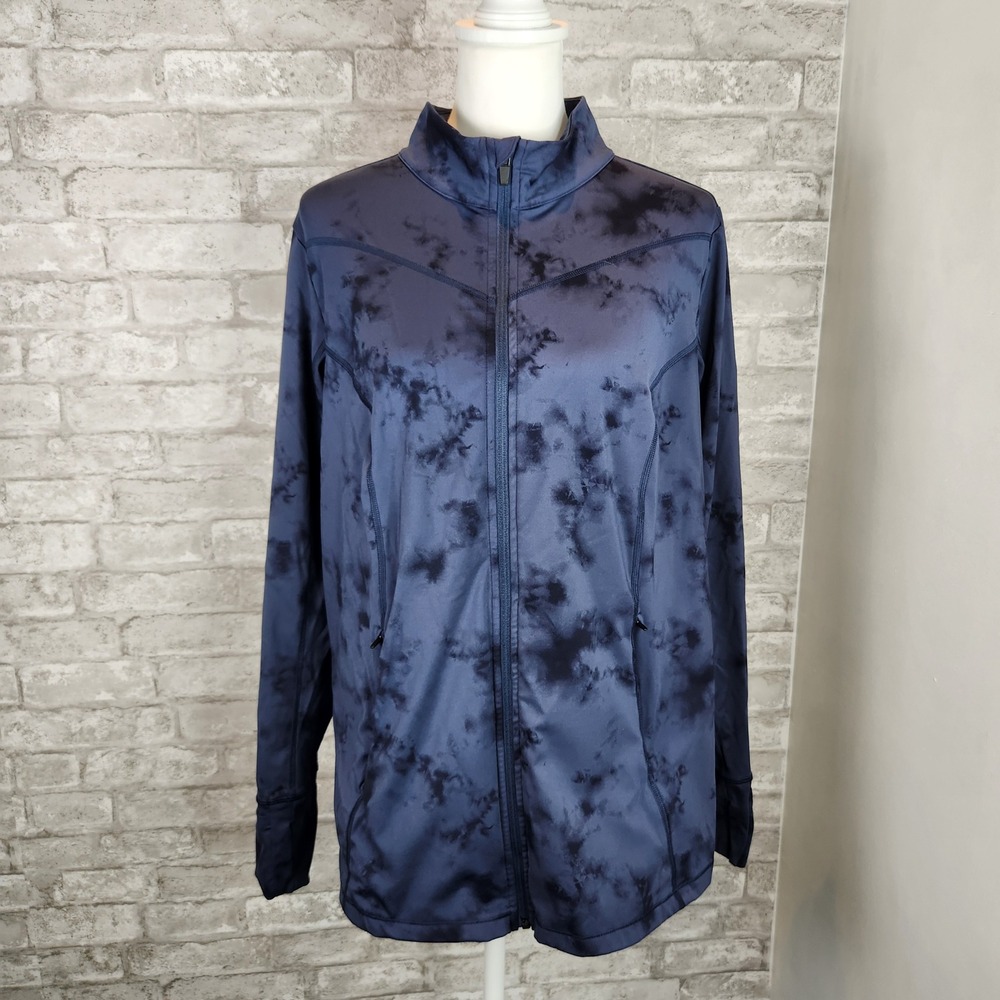 We Wander Jacket Zip Up Blue Tie Dye Athletic Activewear 1X